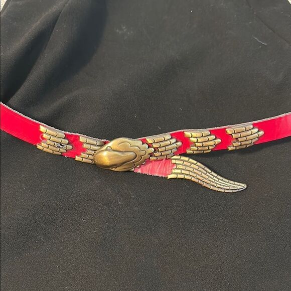 Vintage red leather serpent snake hardware belt medium m - Picture 1 of 5